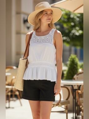 LUCKY BRAND White Crochet Knit Cotton Sleeveless Top Small NWT Boho Summer
